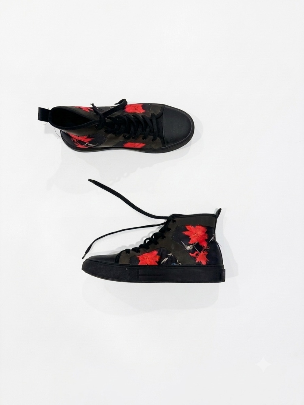 INC International Concepts Black High-Top Sneakers with Red Floral Print